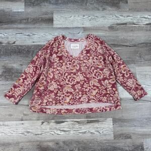 Pilcro Anthropologie Floral Waffle Knit Top Pink Boho Relaxed Oversized Medium